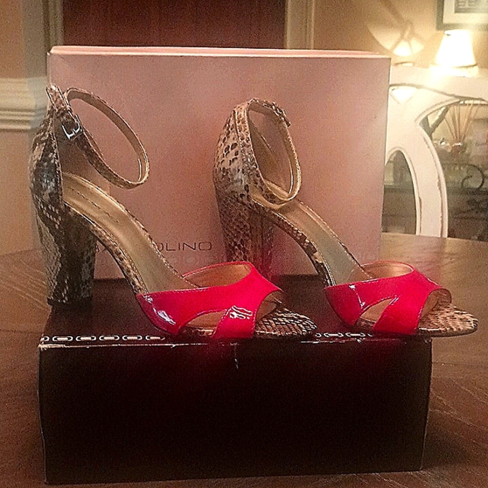 Red Patent and Faux Snake Skin Sandal